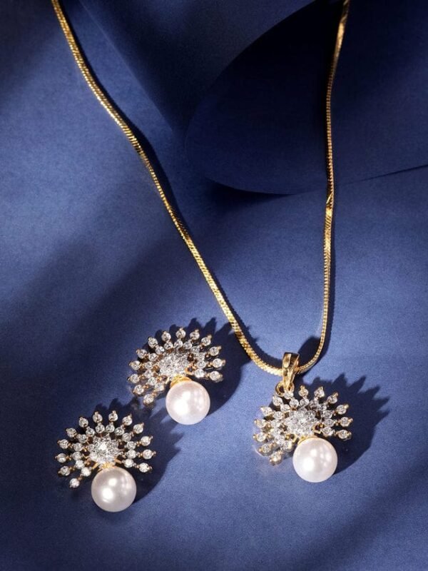 Golden Pearl Blossom Pendant Set