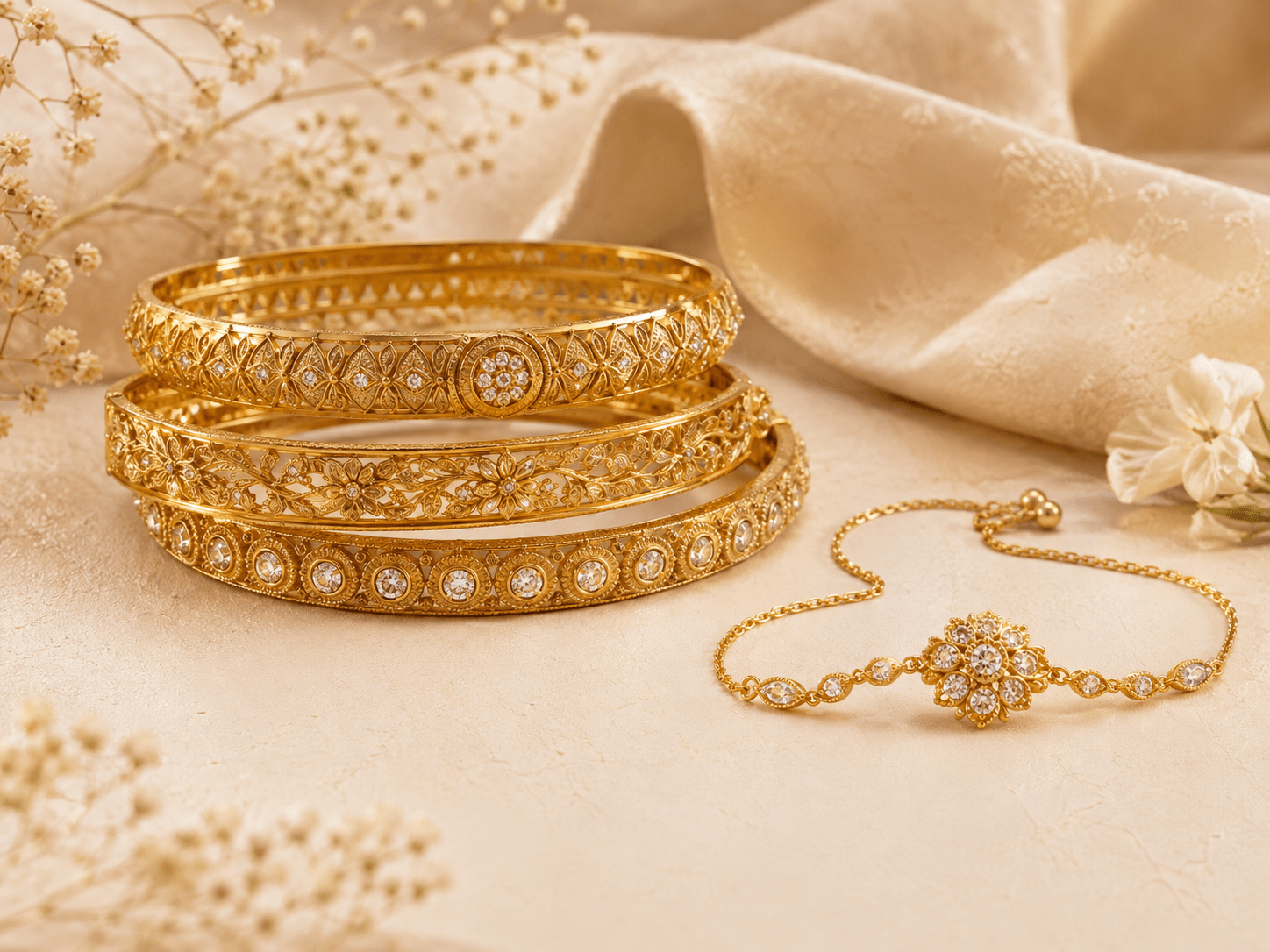 Elegant gold bangles and bracelet jewellery