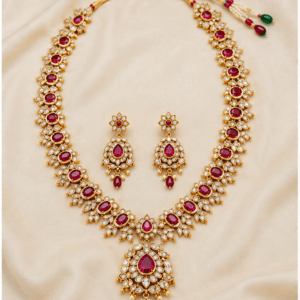 Royal Ruby Bloom Bridal Necklace Set