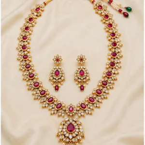 Royal Ruby Bloom Bridal Necklace Set