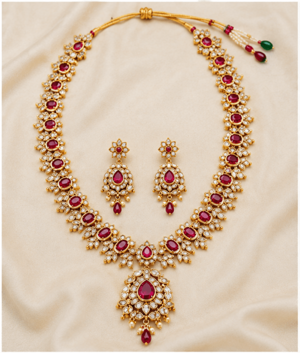 Royal Ruby Bloom Bridal Necklace Set