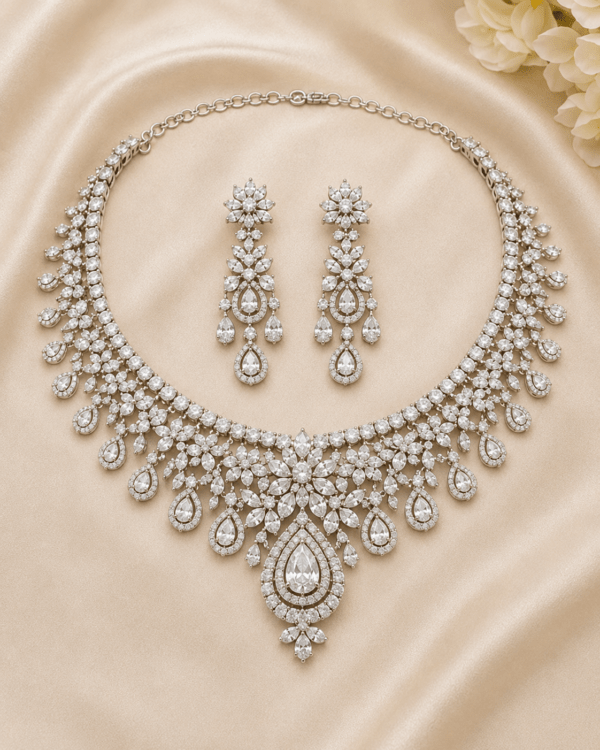 Celestial Petal Diamond Bridal Necklace Set