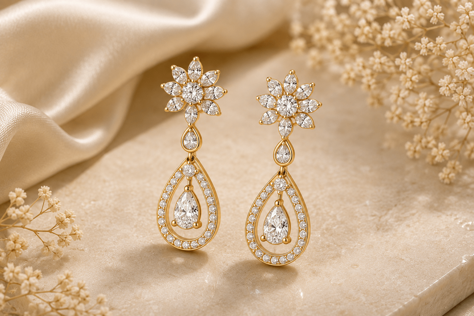 Gold earrings and diamond earrings jewellery collection for women