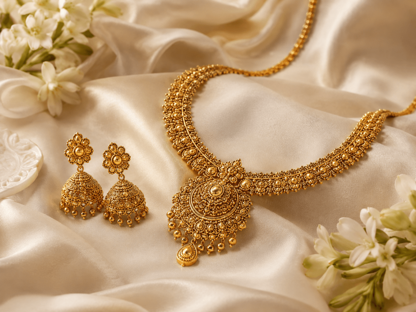 Traditional gold necklace and earrings set
