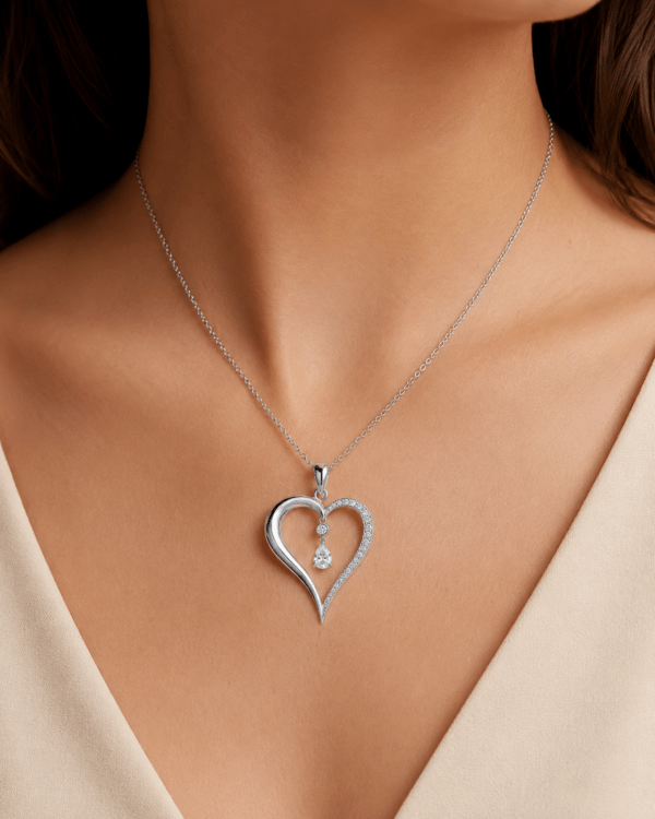 Moonlit Grace Silver Heart Pendant