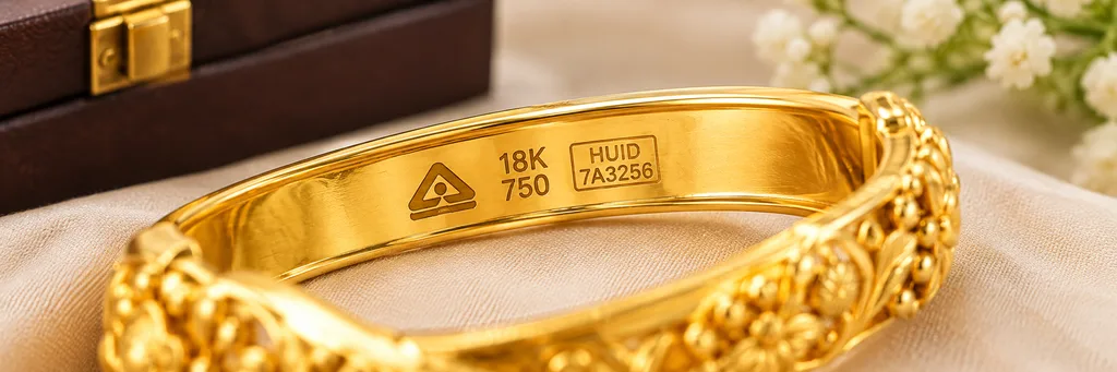 750 gold purity marking on 18K hallmarked gold jewellery