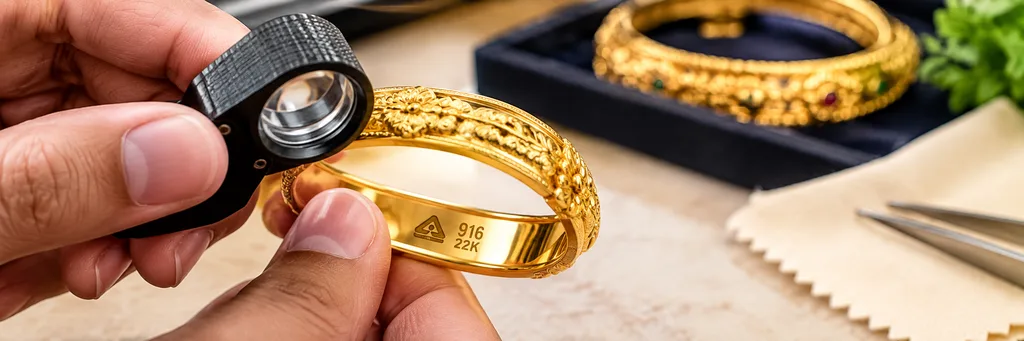916 gold purity marking on 22K BIS hallmarked gold jewellery