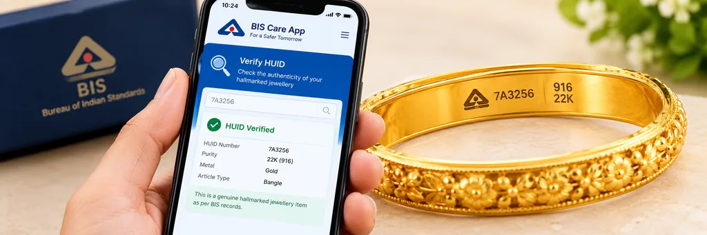 HUID number verification on BIS hallmarked gold jewellery