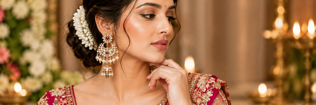 Traditional gold jhumka design for Indian bride