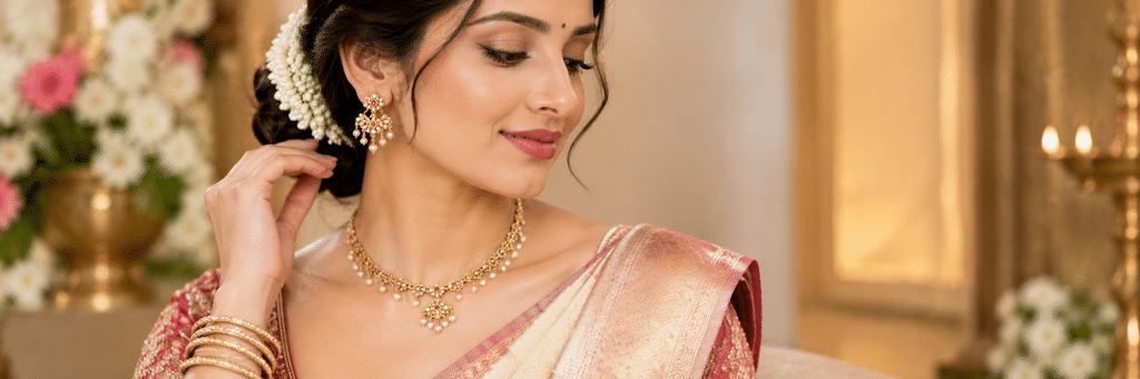 Lightweight gold bridal jewellery design for modern bride